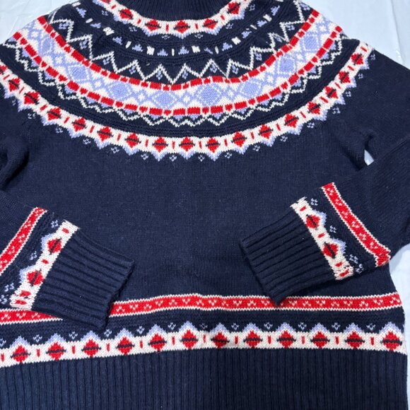 Share J Crew Faire Isle Navy Wool Alpaca Sleeve balloon  rollneck Sweater Sz S - Picture 5 of 9